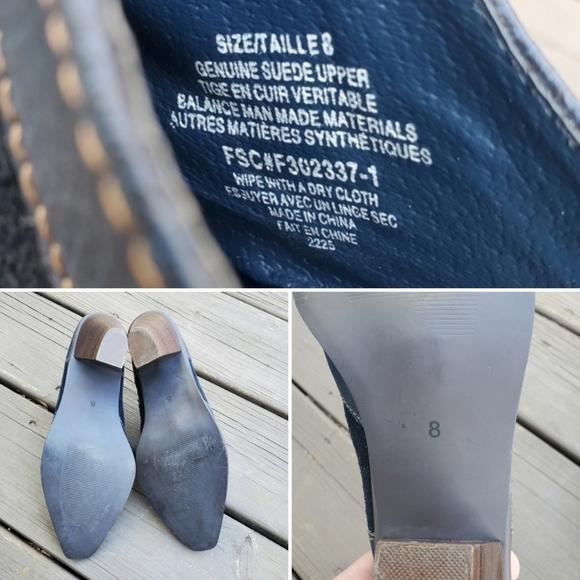 Vintage 70s Western Boho Blue Leather and Suede Heeled Cowgirl Slip-on Mules 8 - Picture 8 of 9